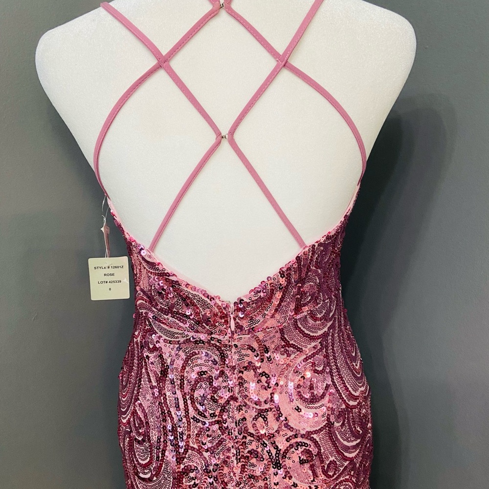Gorgeous CAMILLE Pink Sequin Gown Sz0 Backless Prom Formal New Years Holiday - Picture 6 of 17
